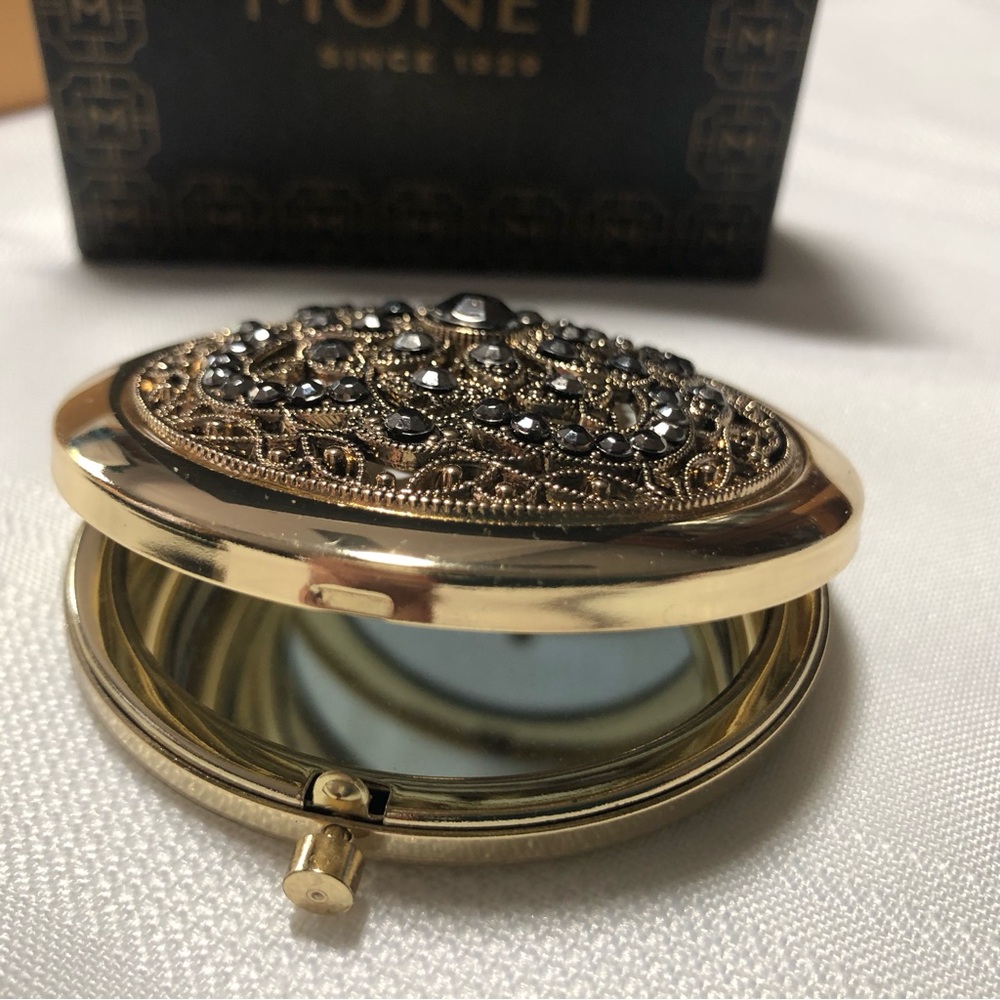 Vintage Monet Gold Mirror Compact In Gift Box